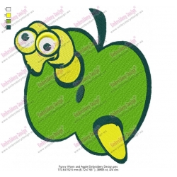Funny Worm and Apple Embroidery Design